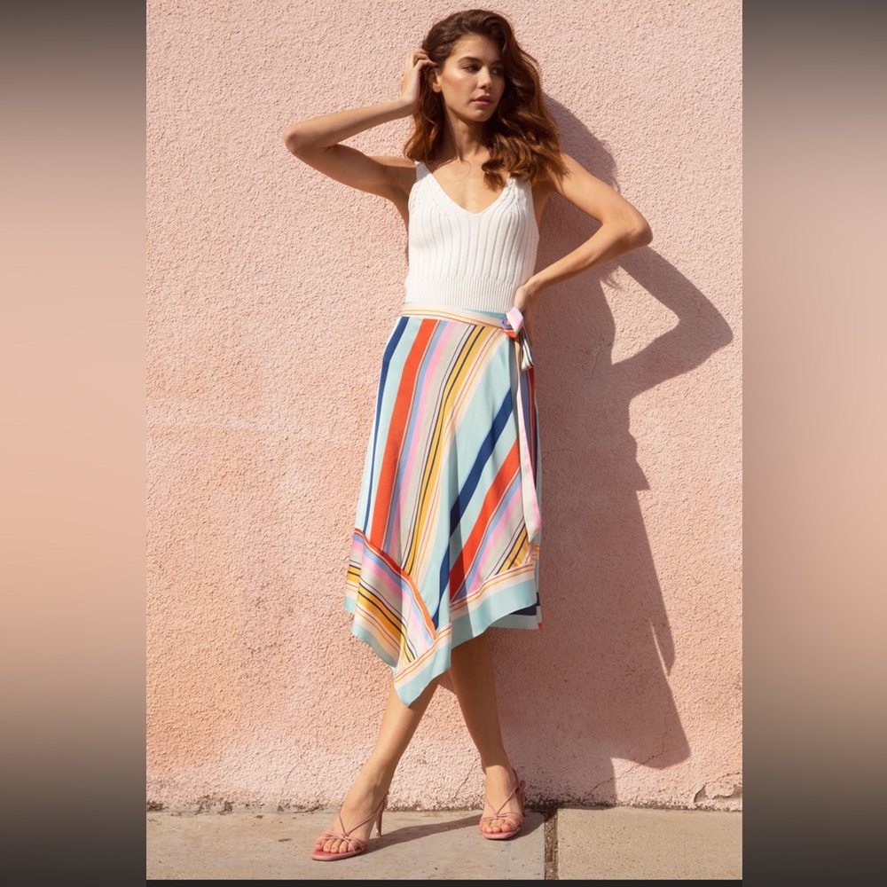 Lucy Paris size xs Striped Handkerchief Hem Midi Skirt in Multicolor